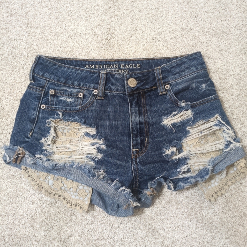American Eagle Outfitters Ripped Blue Jean Shorts